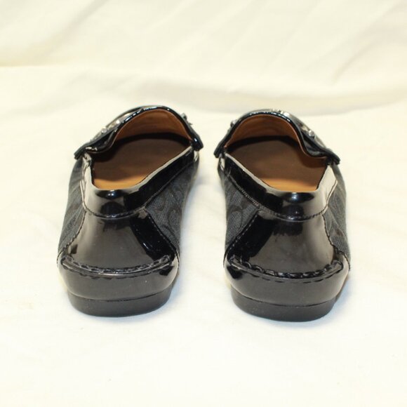 Coach Size 9 B Black Logo W Patent Leather Trim FORTUNATA Slip On Moc Toe Flats - Picture 4 of 11